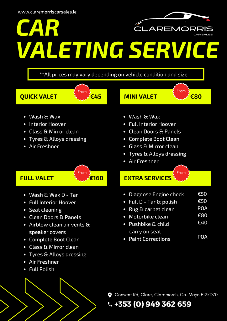 Valeting at Claremorris Car Sales